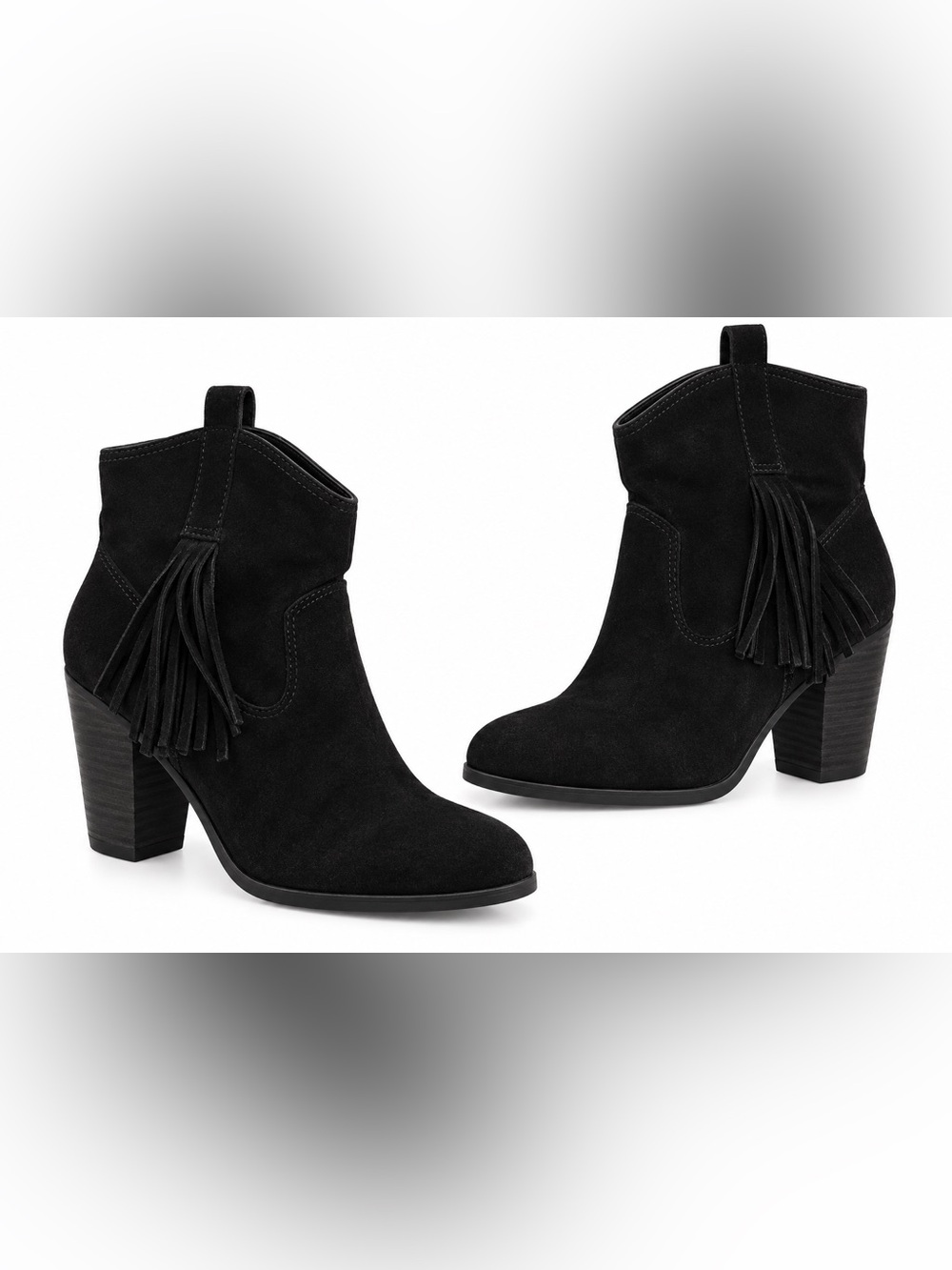 Nine West Inwood Leather Suede Block Heel Black Ankle Boots Booties Western 6.5